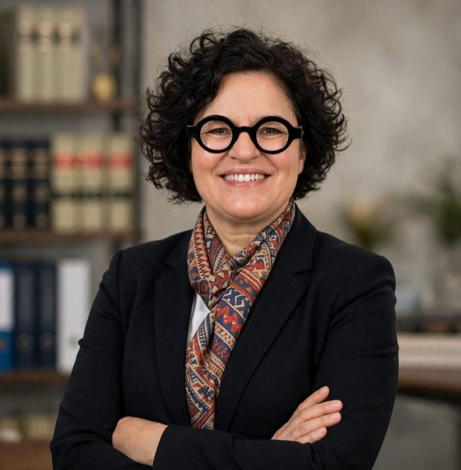 Dra. Nilma Coelho, fundadora da Nilma Coelho Sociedade Individual de Advocacia, sorrindo com os braços cruzados